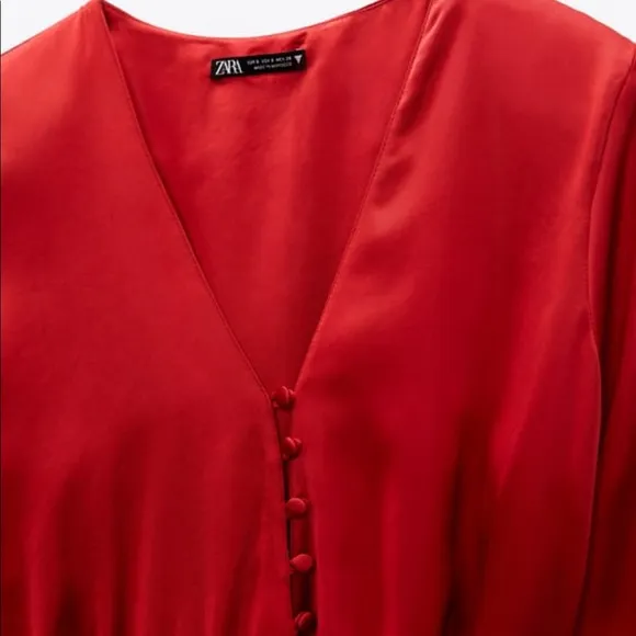 New satin like long sleeve red dress