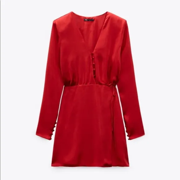 New satin like long sleeve red dress