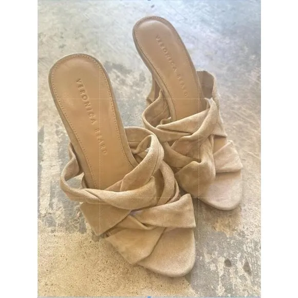 NEW Veronica Beard Heeled Sandal Mule Vacation Suede Open Toe Mule Alin Sand