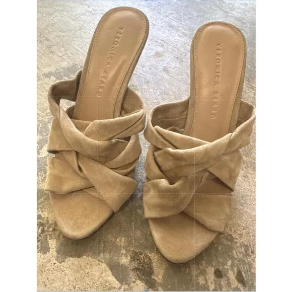 NEW Veronica Beard Heeled Sandal Mule Vacation Suede Open Toe Mule Alin Sand