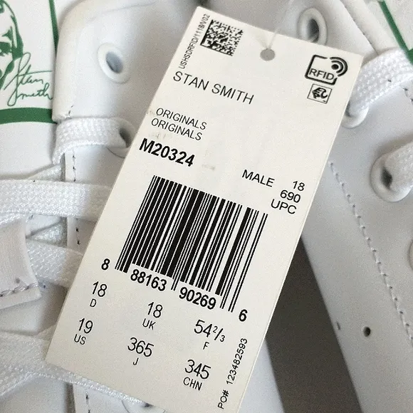 New w/o Box Adidas Stan Smith Originals Vegan Leather Men's Sneakers Size 19