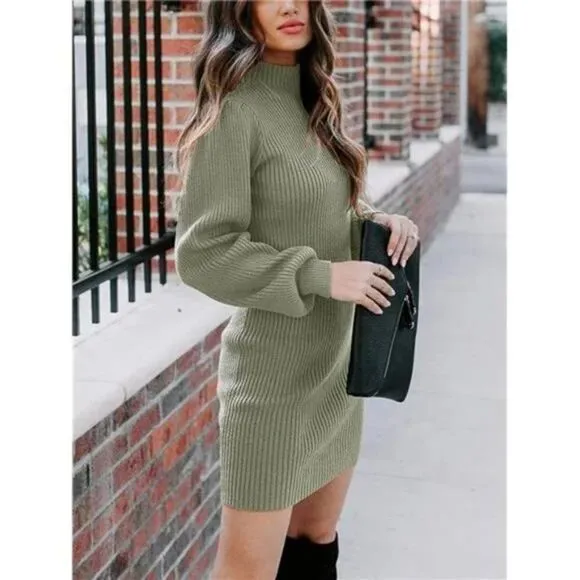 New Elasticity Slim Sweater Bodycon Mini Sweater Dress, Beauty Green