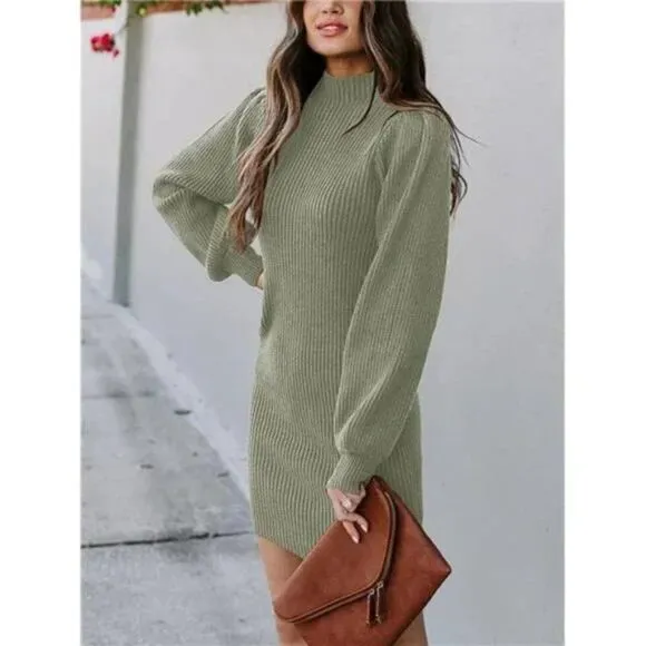 New Elasticity Slim Sweater Bodycon Mini Sweater Dress, Beauty Green