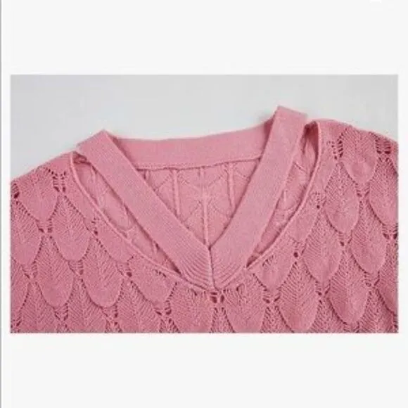 New Unique V Neck Hollow Out Knit Sweater