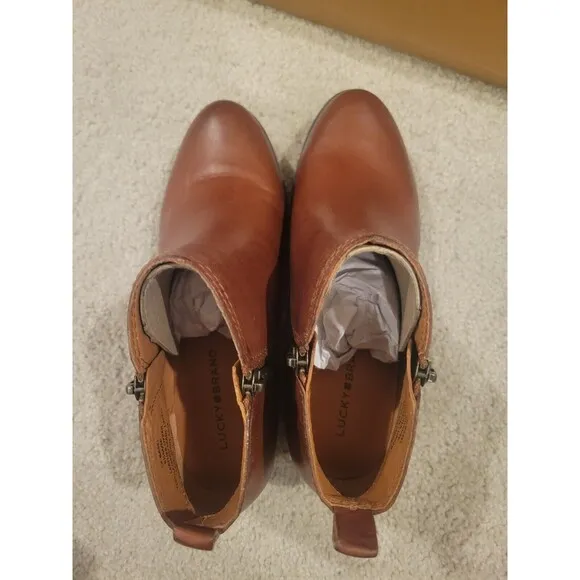 NIB LUCKY BRAND Brown Toffee Leather Basel Ankle Bootie Women's 6.5 MSRP $129