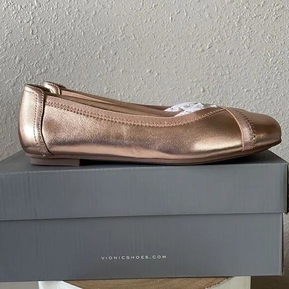 NIB Vionic Rose Gold Carole Metallic Shoes Size 6.5