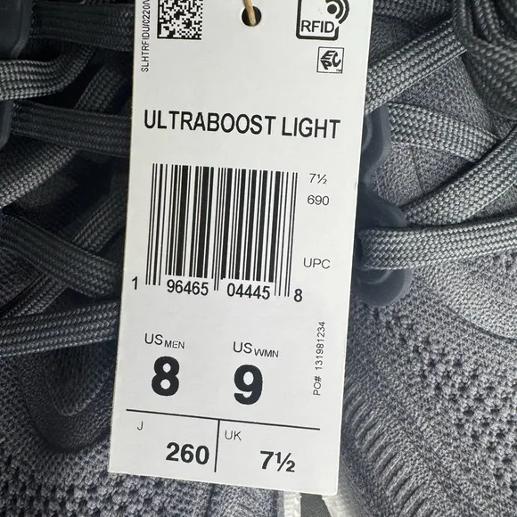 NIB/NWT Adidas Men's UltraBoost Light running shoes grey/white size 8
