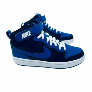🤩Nike 4Y Big Kids Shoes Court Borough Mid 2 Sneakers Black Blue DM8872-001 New