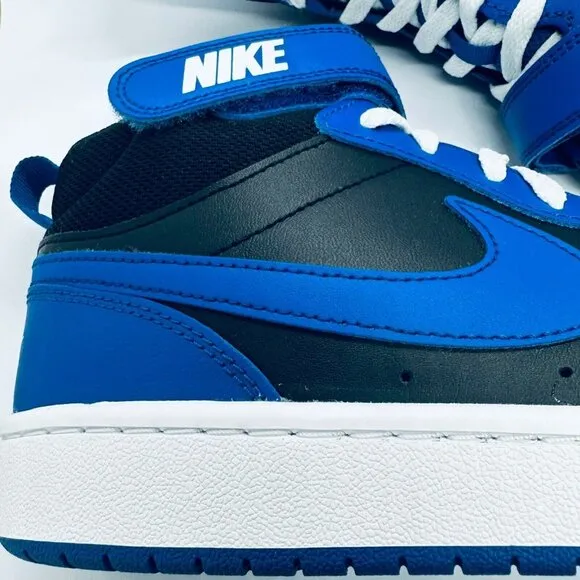 🤩Nike 4Y Big Kids Shoes Court Borough Mid 2 Sneakers Black Blue DM8872-001 New