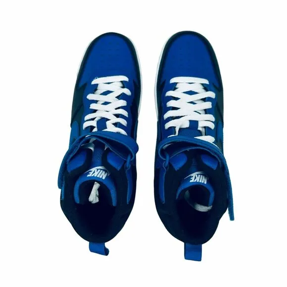 🤩Nike 4Y Big Kids Shoes Court Borough Mid 2 Sneakers Black Blue DM8872-001 New