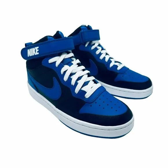 🤩Nike 4Y Big Kids Shoes Court Borough Mid 2 Sneakers Black Blue DM8872-001 New