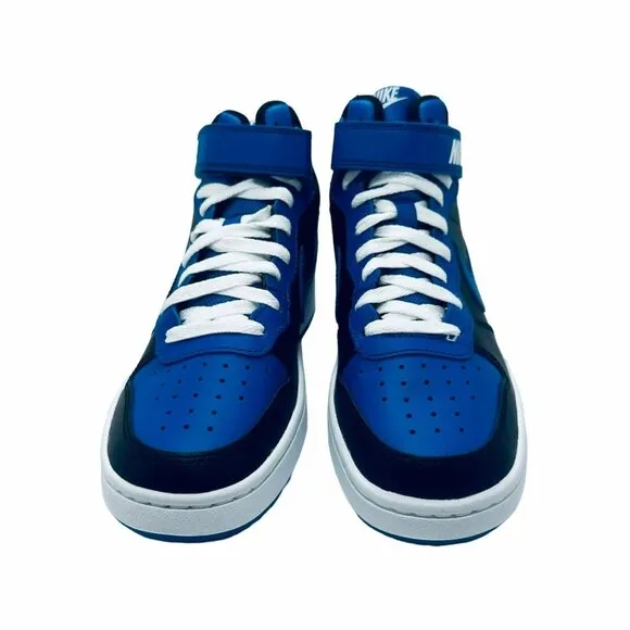 🤩Nike 4Y Big Kids Shoes Court Borough Mid 2 Sneakers Black Blue DM8872-001 New