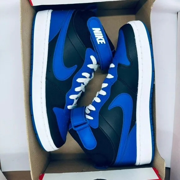 🤩Nike 4Y Big Kids Shoes Court Borough Mid 2 Sneakers Black Blue DM8872-001 New