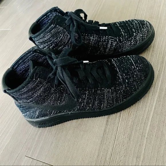 Nike Air Force 1 Flyknit women's street style sneakers shoes Black Gray size 7