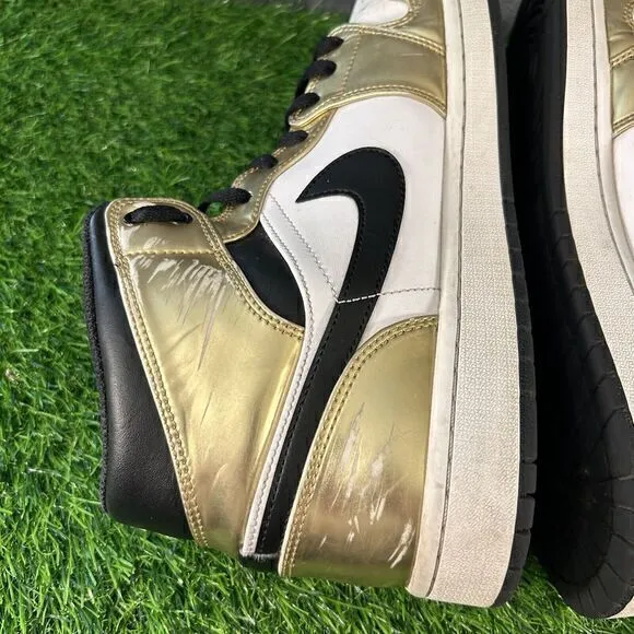 Nike Air Jordan 1 Mid Mens 11.5 Gold Metallic Shoes Sneakers Leather Casual Worn