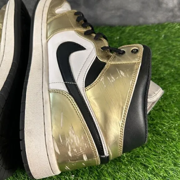 Nike Air Jordan 1 Mid Mens 11.5 Gold Metallic Shoes Sneakers Leather Casual Worn