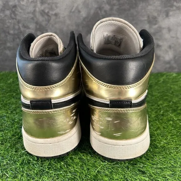Nike Air Jordan 1 Mid Mens 11.5 Gold Metallic Shoes Sneakers Leather Casual Worn