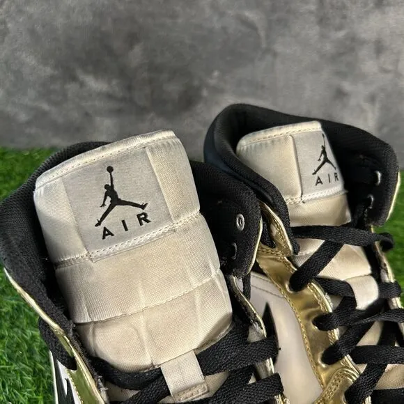 Nike Air Jordan 1 Mid Mens 11.5 Gold Metallic Shoes Sneakers Leather Casual Worn