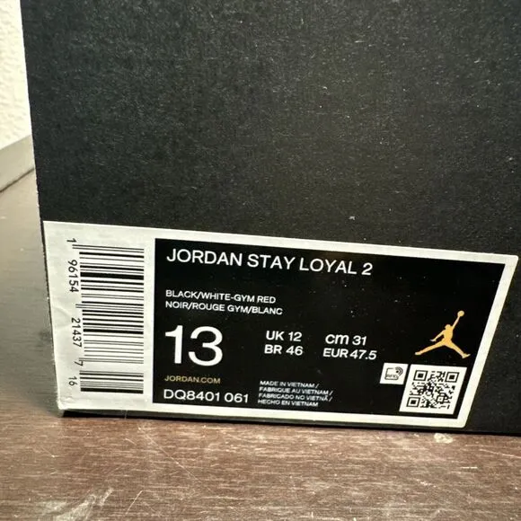 NIKE AIR JORDAN STAY LOYAL 2 BLACK-WHITE-GYM RED SZ 13 [DQ8401-061]