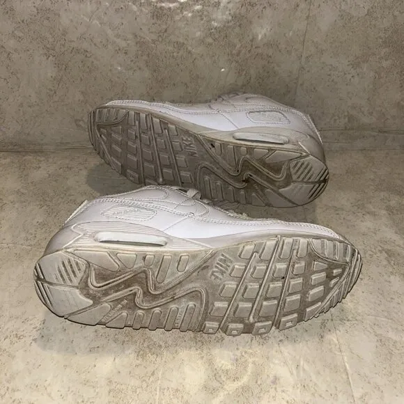 Nike Air Max 90 LTR GS Triple White Lace Up Casual Sneakers Youth Size 6