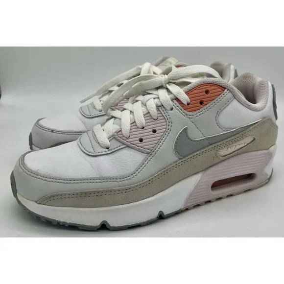 Nike Air Max 90 LTR Youth White Platinum Pink Orange CD6864-111 Size 5.5Y