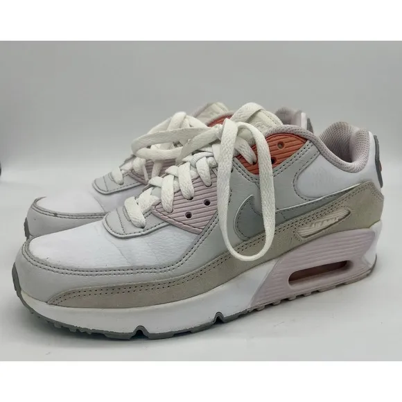 Nike Air Max 90 LTR Youth White Platinum Pink Orange CD6864-111 Size 5.5Y