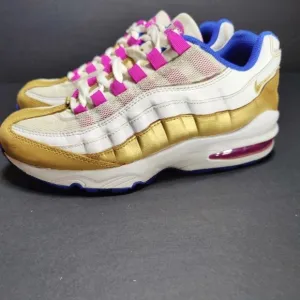 Nike Air Max 95 LE &quot;GS&quot; White Gold Blue Sneakers Casual Shoes Size 6Y