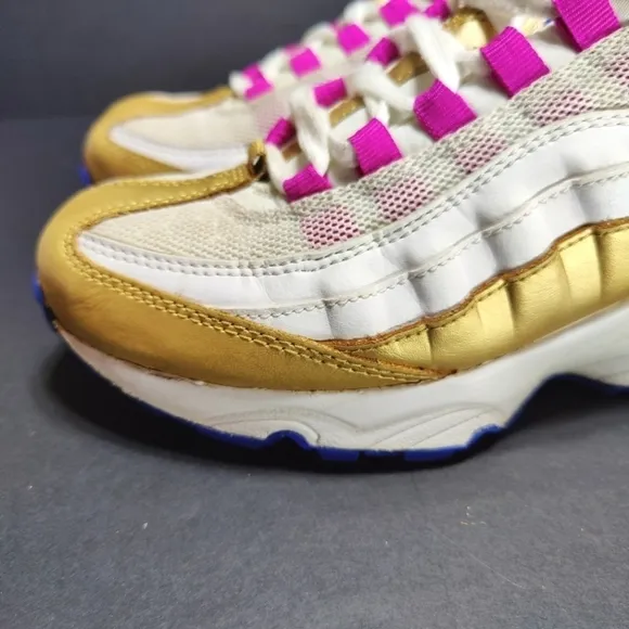 Nike Air Max 95 LE &quot;GS&quot; White Gold Blue Sneakers Casual Shoes Size 6Y