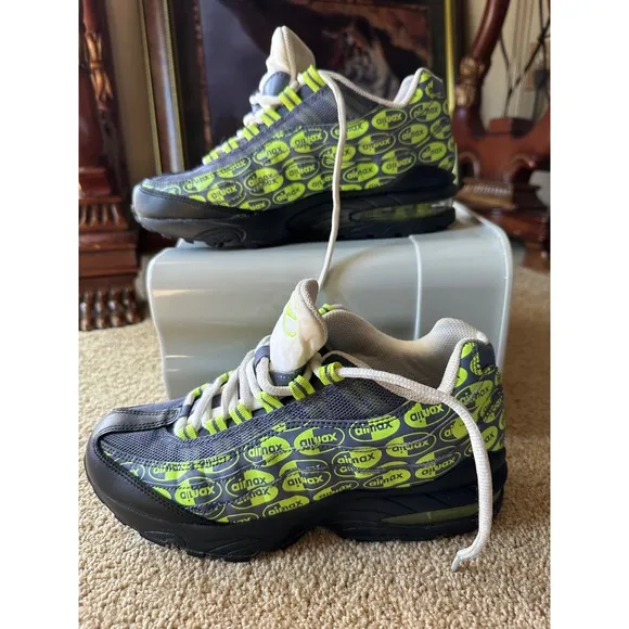 Nike Air Max 95 Neon Green &amp; Gray Sneakers Athletic Shoes Youth Size 6.5Y