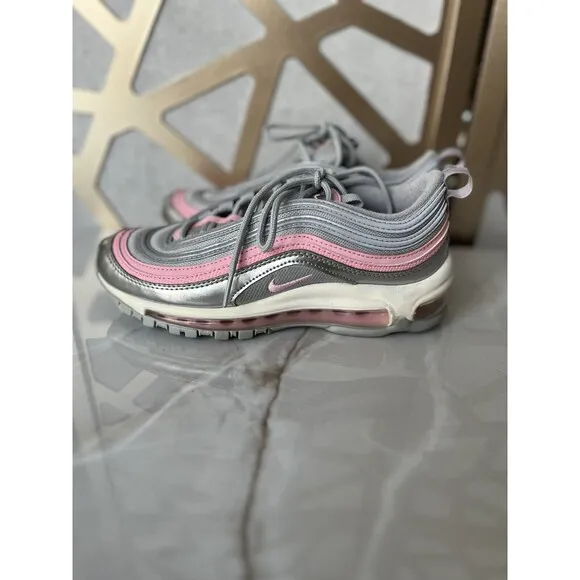NIKE AIR MAX 97 (GS) METALLIC SILVER-PINK SZ Youth 5 Y Wmn SZ 6.5 Sneakers Shoes