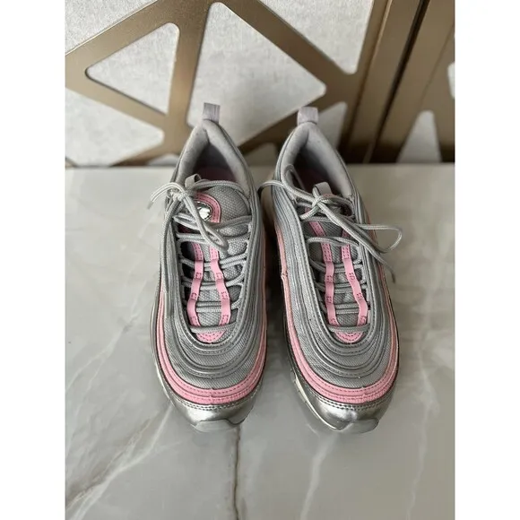 NIKE AIR MAX 97 (GS) METALLIC SILVER-PINK SZ Youth 5 Y Wmn SZ 6.5 Sneakers Shoes