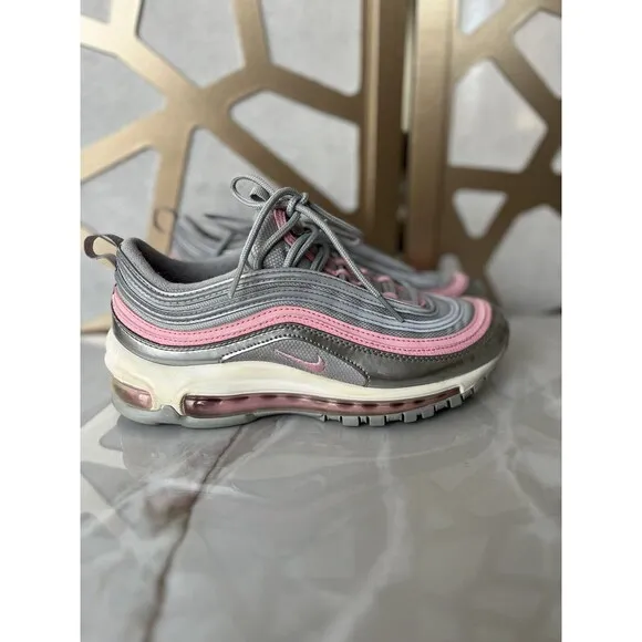 NIKE AIR MAX 97 (GS) METALLIC SILVER-PINK SZ Youth 5 Y Wmn SZ 6.5 Sneakers Shoes