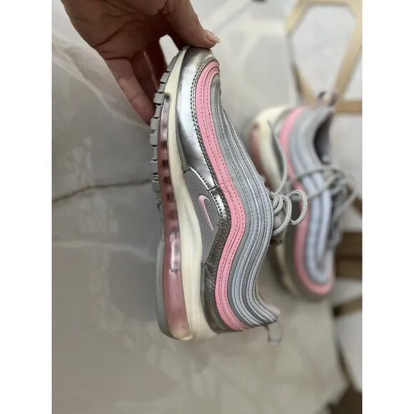 NIKE AIR MAX 97 (GS) METALLIC SILVER-PINK SZ Youth 5 Y Wmn SZ 6.5 Sneakers Shoes