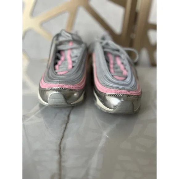NIKE AIR MAX 97 (GS) METALLIC SILVER-PINK SZ Youth 5 Y Wmn SZ 6.5 Sneakers Shoes
