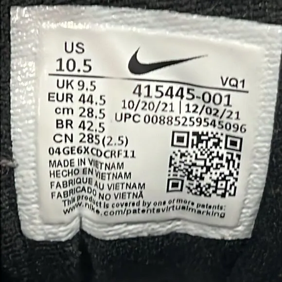 🔥NIKE Air Monarch IV 415445-001 Black Low Top Sneakers Men Sz 10.5 - EXCELLENT