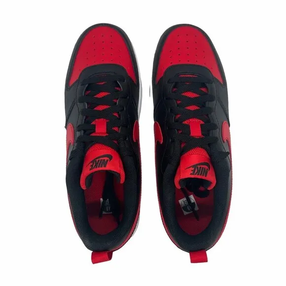 ❤️Nike Court Borough Low2 GS 5Y Big Kids Comfy Shoes Black Red Retro BQ5448-007