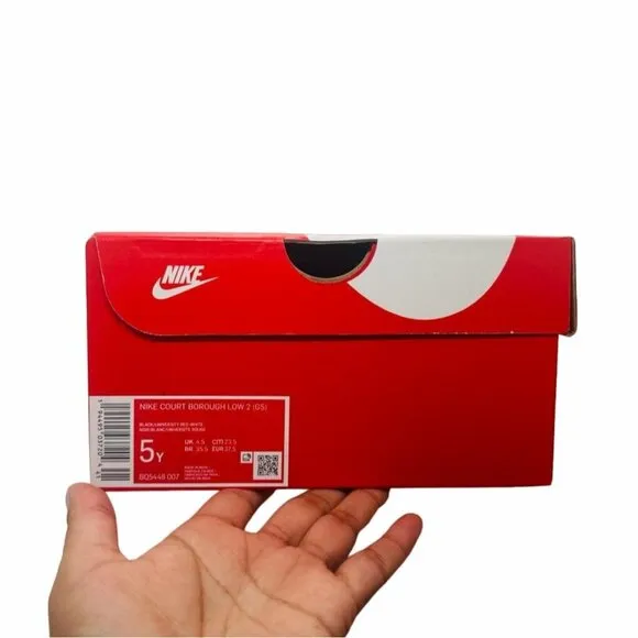 ❤️Nike Court Borough Low2 GS 5Y Big Kids Comfy Shoes Black Red Retro BQ5448-007