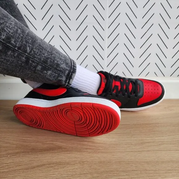 ❤️Nike Court Borough Low2 GS 5Y Big Kids Comfy Shoes Black Red Retro BQ5448-007