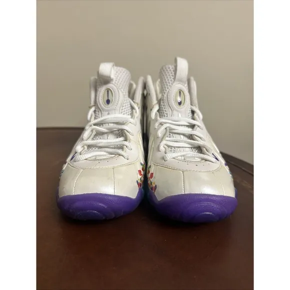 NIKE FOAMPOSITE PRO GS SIZE 4.5Y FRUITY PEBBLES WHITE COURT PURPLE 644792 101