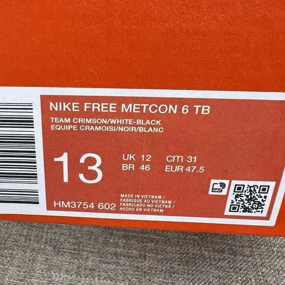 Nike Free Metcon 6 TB Promo Training Shoes Crimson White HM3754-602 Mens Size 13
