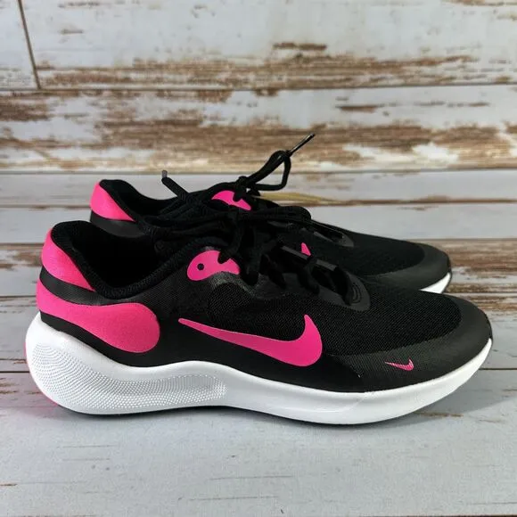 Nike Girls' Revolution Size 6Y Running Shoes Black/White/Hyper Pink FB7689-002