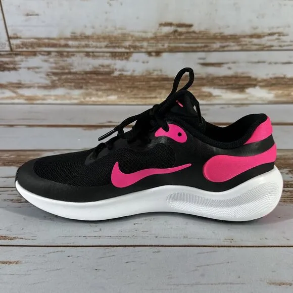 Nike Girls' Revolution Size 6Y Running Shoes Black/White/Hyper Pink FB7689-002