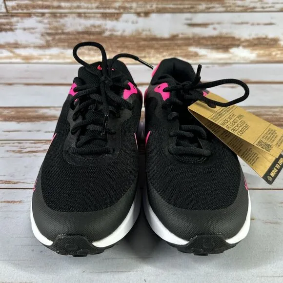 Nike Girls' Revolution Size 6Y Running Shoes Black/White/Hyper Pink FB7689-002