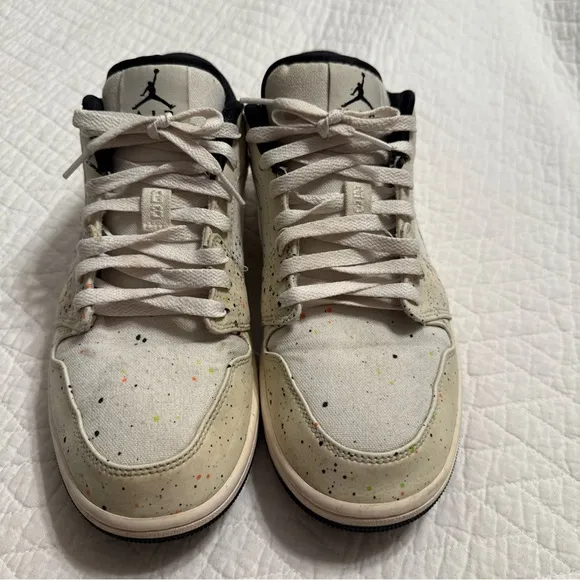 Nike Jordan 1 Low SE DH3295-100 Mens White Paint Splatter Sneakers Shoes Size 10