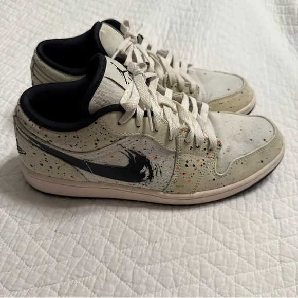 Nike Jordan 1 Low SE DH3295-100 Mens White Paint Splatter Sneakers Shoes Size 10