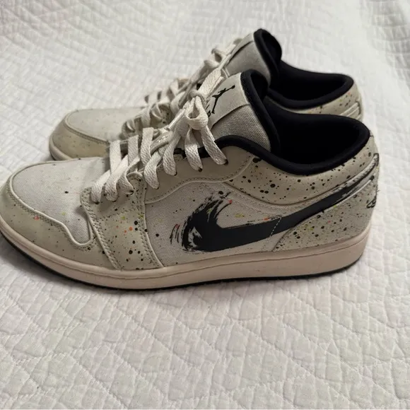 Nike Jordan 1 Low SE DH3295-100 Mens White Paint Splatter Sneakers Shoes Size 10