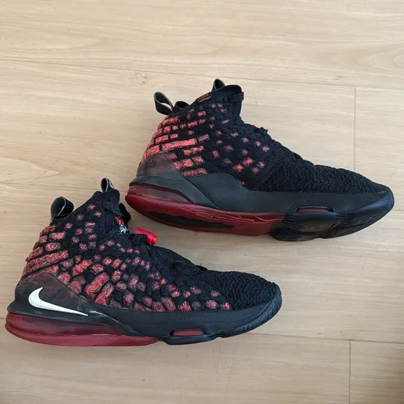 NIKE LENRON XVII INFRARED GS BIG KID BASKETBALL SHOES HIGH TOP RED BLACKSZ 5.5Y