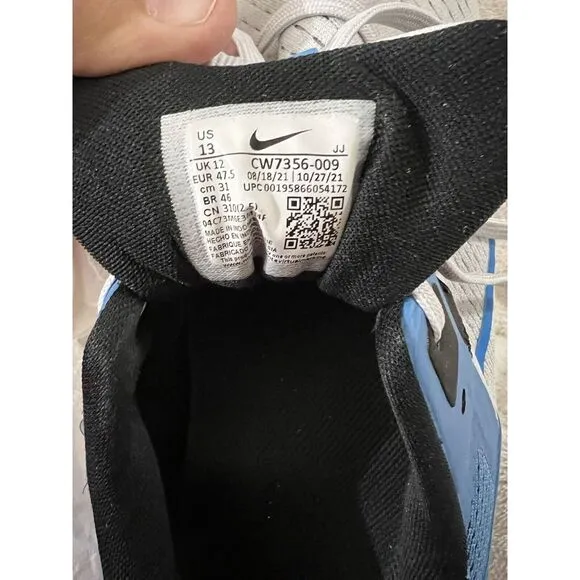Nike Mens CW7356009 Pure Platinum Photo Blue Air Zoom Pegasus 38 Size 13 Sneaker