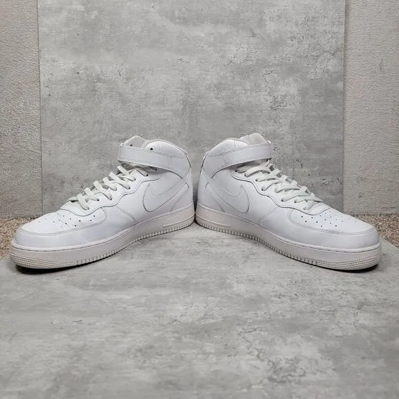 Nike‎ Mens Size 14 Air Force 1 Mid Shoes Sneakers Triple White CW2289-111