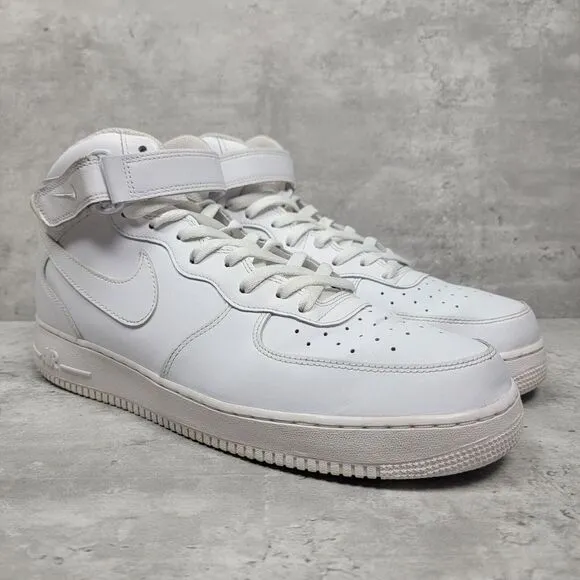 Nike‎ Mens Size 14 Air Force 1 Mid Shoes Sneakers Triple White CW2289-111